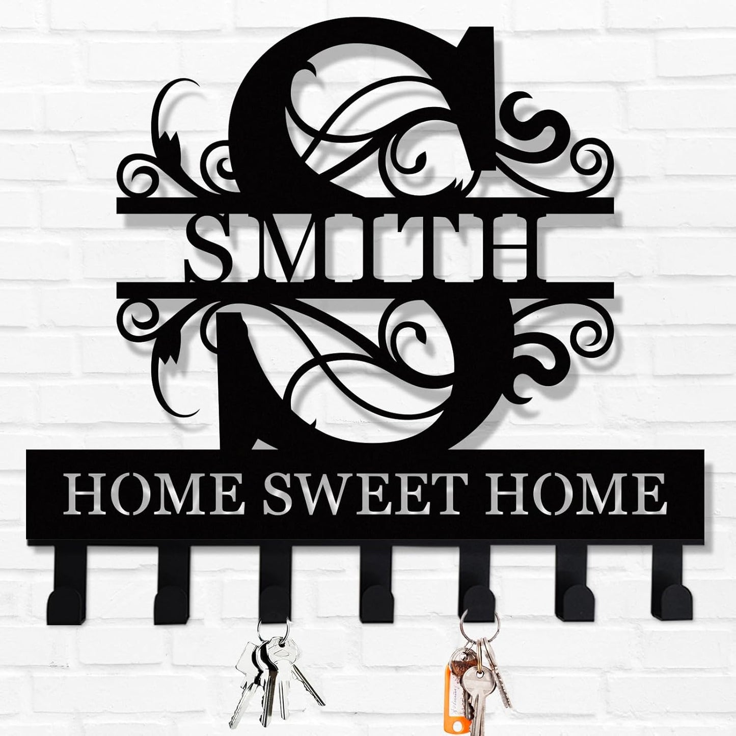 Personalized Metal Key Holder for Wall with Family Name, Custom Key Hooks Rack, Wall Mounted Key Organizer，Kitchen Decor，Housewarming Gifts,Home Decor
