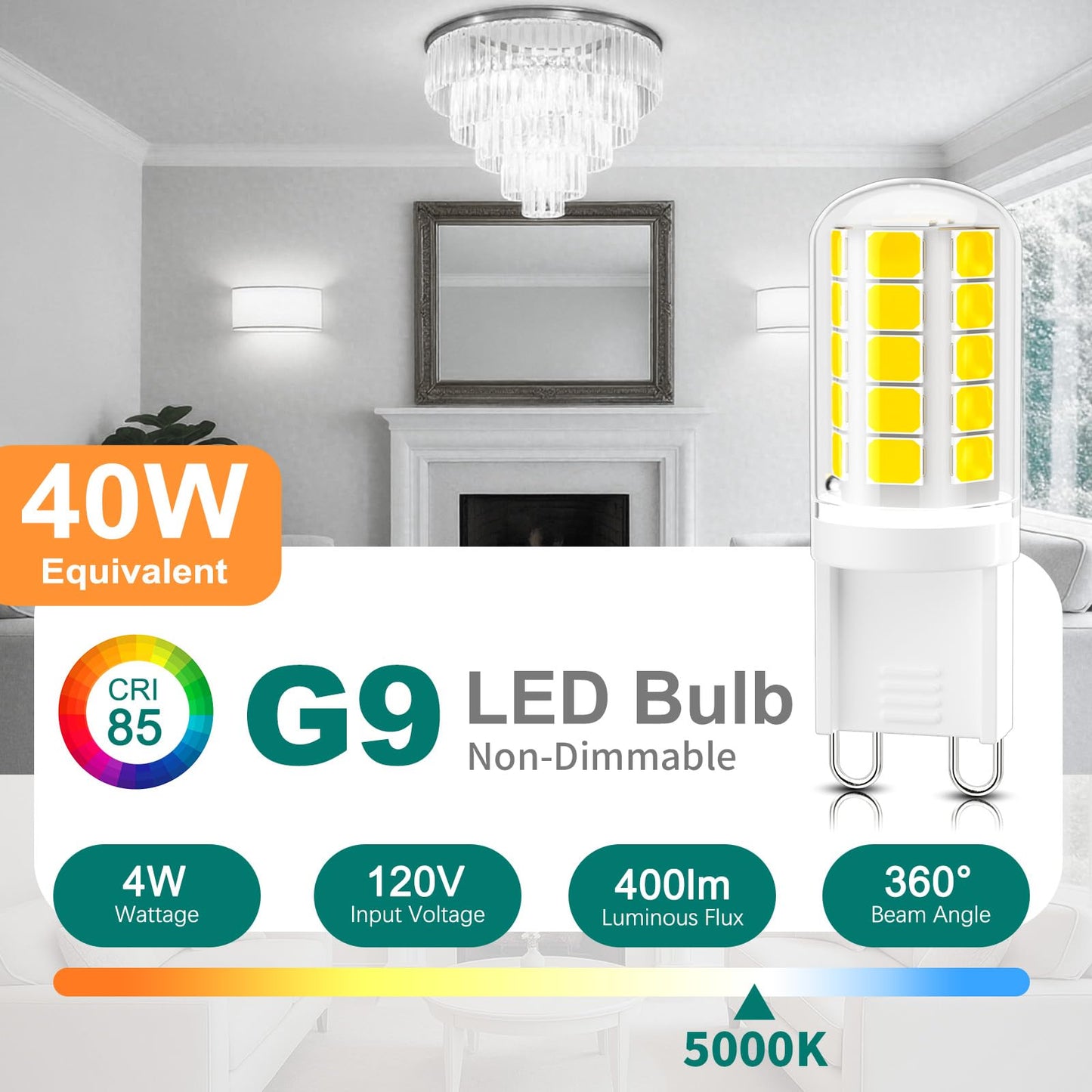 Dicuno G9 Led Bulb  5000K Daylight White  G9 Led Light Bulbs 4W  Equivalent To 40W Halogen Replacement  Non-Dimmable  400 Lm  T4 Bi-Pin Base Replacement For Chandelier Light  Home Lighting  10 Pack