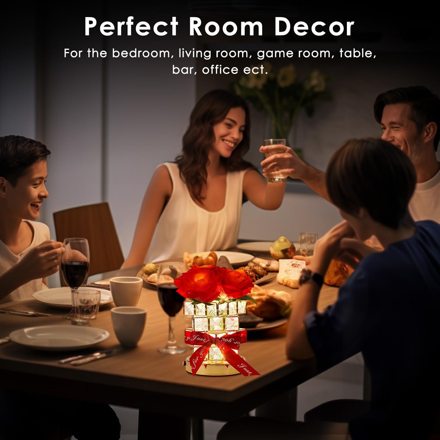 Rose Flower Table Lamp Gifts: For Women/MotherS Day/Mom/Grandma/Sister/Girlfriend  Battery Powered Small Night Light For Kitchen Bedroom Office Decor Rechargeable Cordless Touch Crystal Lamp