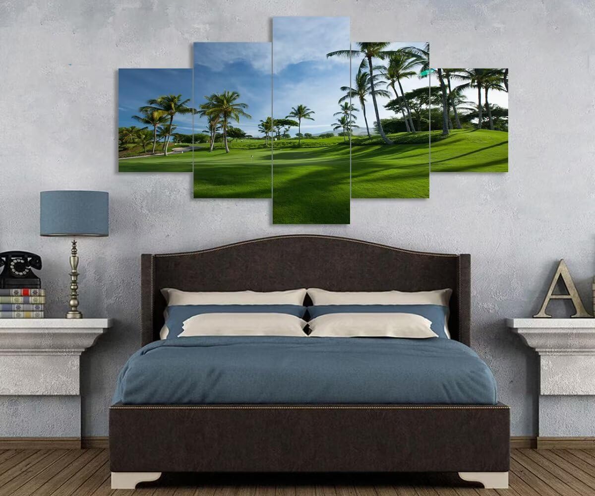 Hawaiian Golf Courses Canvas Wall Art for Office Living Room Bedroom Bathroom Home Decorations Hawaii Maui Island Pictures Posters Framed Artwork Ready to Hang(50''W x 24''H)
