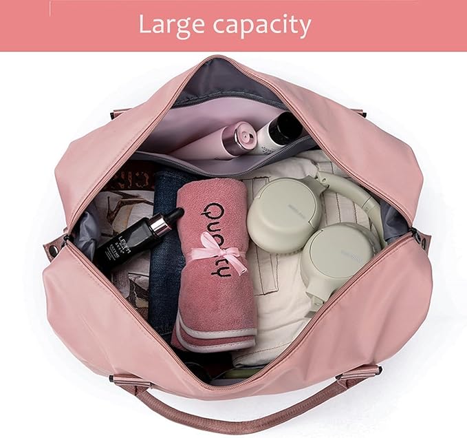 KARRESLY Travel Duffel Bag for Women,Shoulder Weekender Overnight Bag Sports Gym Tote Bag,Waterproof(Dark Pink) free size
