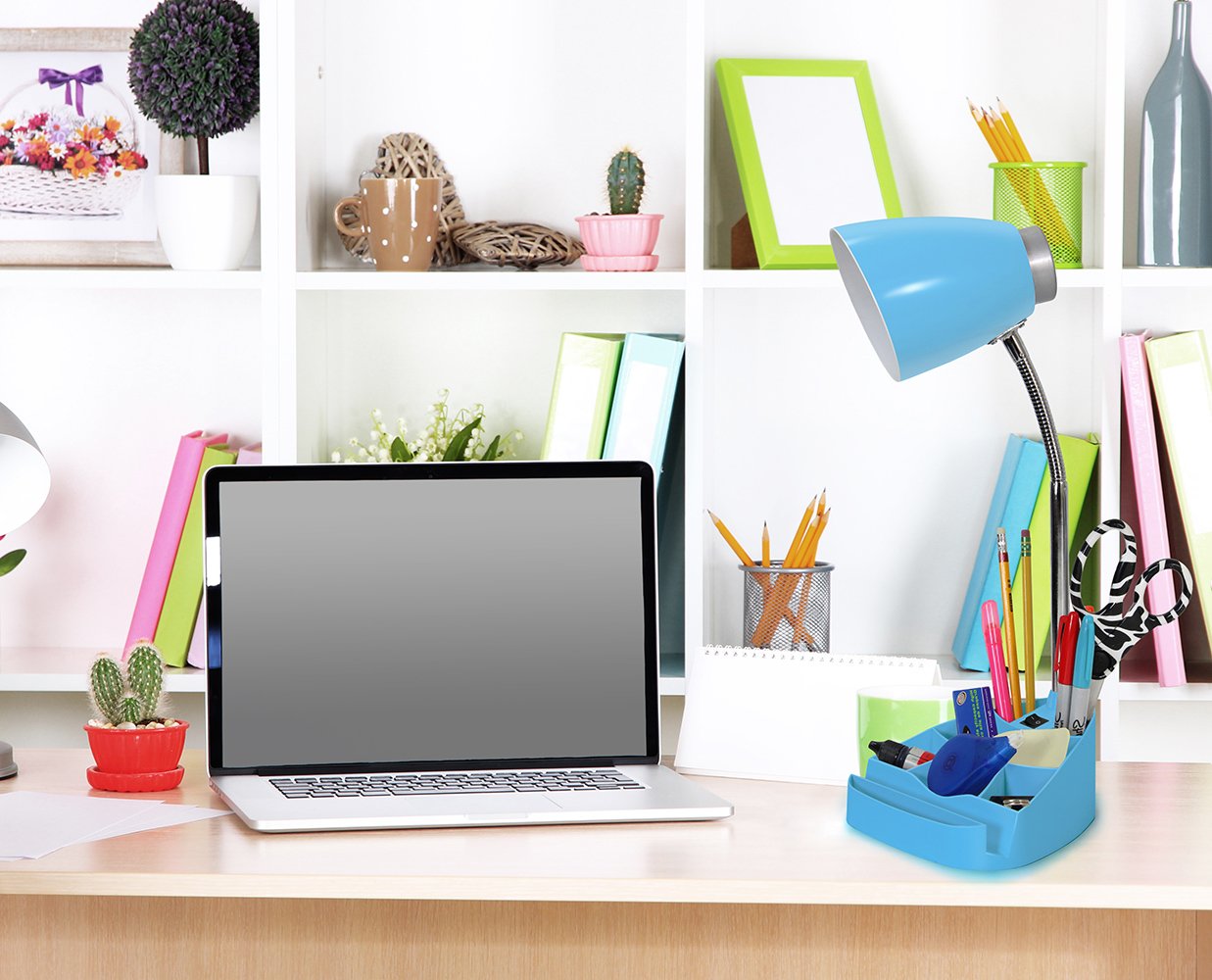 Simple Designs Gooseneck Desk Lamp With Ipad Stand, Blue, Abs Plastic, Model Ld1002-Blu, Pack Of 1