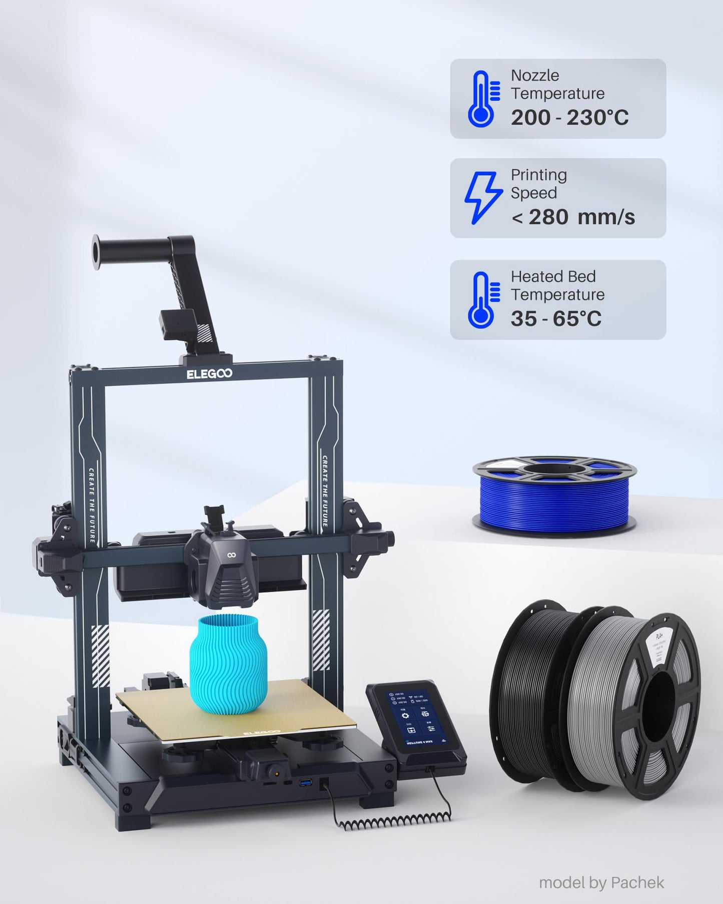 ELEGOO PLA+ Filament 1.75mm White 1KG, High Toughness PLA Plus 3D Printer Filament Dimensional Accuracy +/- 0.02mm, 1kg Spool(2.2lbs) Fits for Most FDM 3D Printers