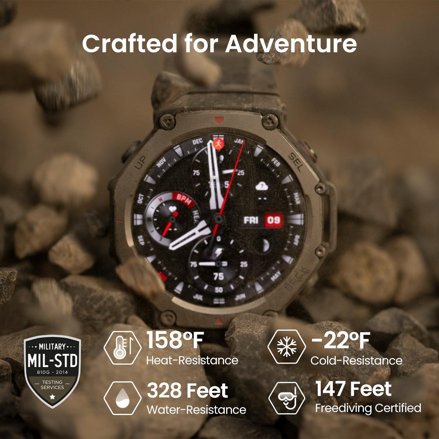 Amazfit Refurbished T-Rex 3 Rugged Military Smart Watch 48mm, GPS, Offline Maps, 100m Water-Resistant, Outdoor Fitness Smartwatch for Men, 170 Sport Modes, AI, Voice Control, Renewed (Lava)