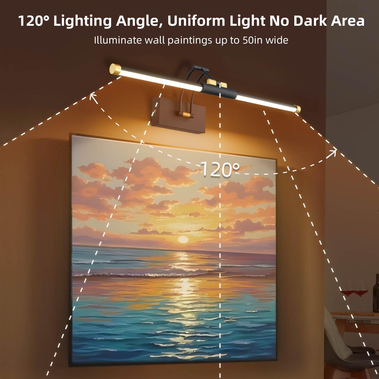 24 Picture Lights For Wall Battery Operated  Wireless Picture Lights With Remote  Rechargeable Wall Light 3000K/4000K/6000K Dimmable  Art Lighting For discomfort-reducingtings Frame Gallery Dartboard  Black Gold