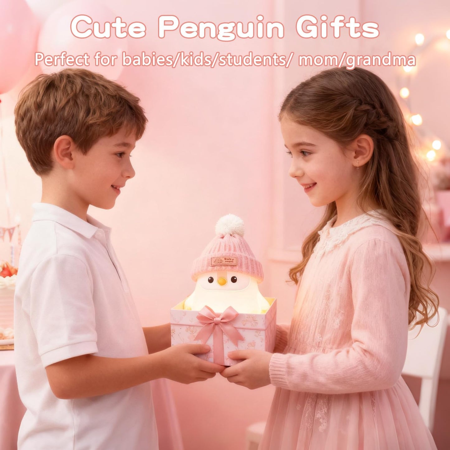 Famiduo Penguin Silicone Night Light  Cute Pink Penguin Lamp With Knitted Hat  Soft Nursery Nightlight  Usb Rechargeable/Dimmable Led Squishy Novelty Animal Bedside Lamp Funny Gifts For Kids/Girls