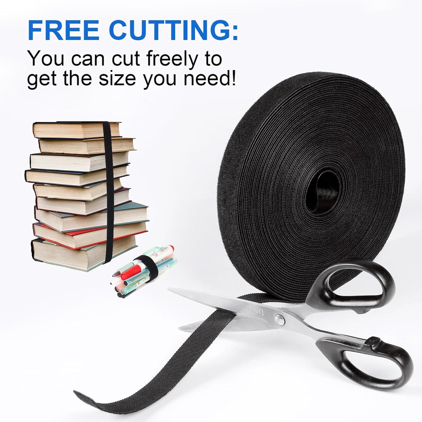 OneLeaf 20ft x 1/2inch Fastening Cable Ties Roll, Reusable Self-Gripping Strips, Double Sided Hook and Loop Tape Cable Management, Cut to Length Straps, Black Heavy Duty Wire Management