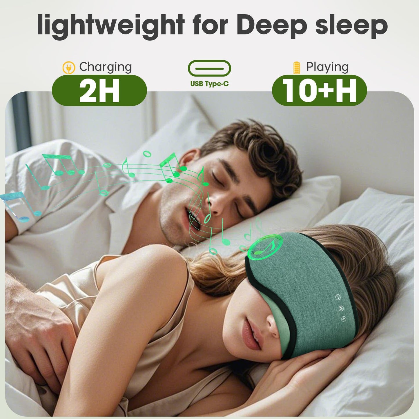 ZHENYEMEI Sleep Headphones with Bluetooth 5.4 Sleep Mask, Bamboo Cotton Music Wireless Bluetooth Eye Mask for Sleeping, Earphones HD Speaker Microphone for Travel, Gifts for Men Women, Green