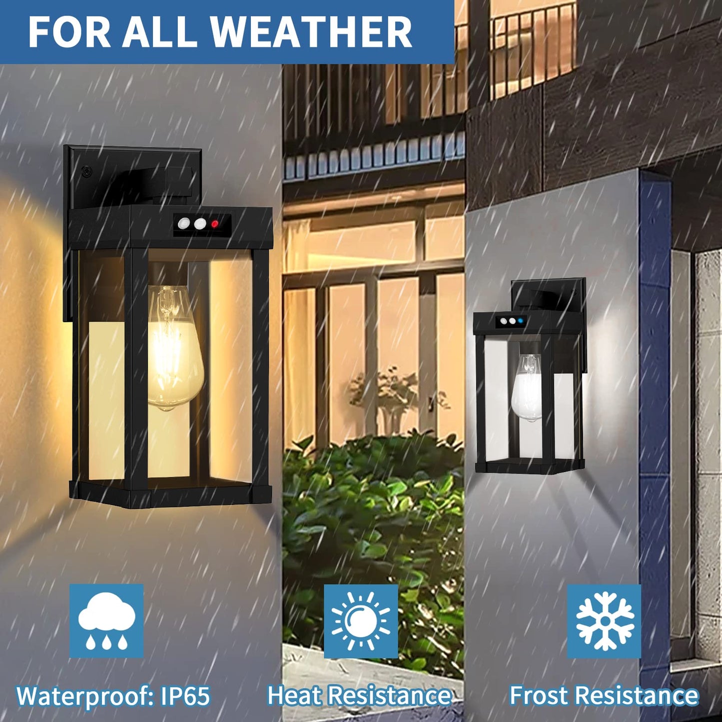 Solar Wall Lights Outdoor with 3 Lighting Modes & Motion Sensor, Solar Porch Light with 2 Bulbs, Waterproof Outdoor Wall Sconce Lantern Lamp Fixture for Garage Porch Shed Barn Yard Garden Front Door