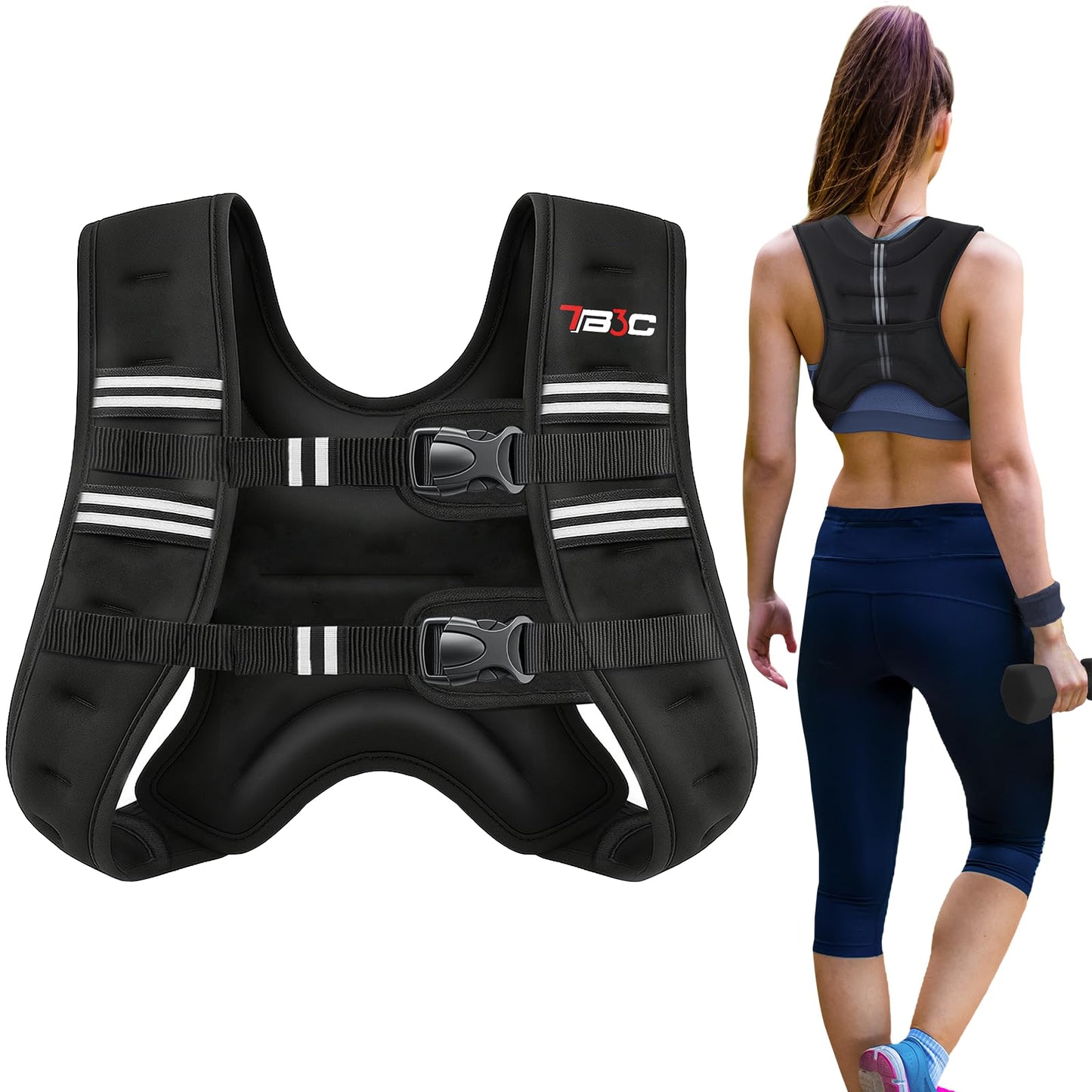 TB3C Weighted Vest Woman, 12 LB Womens Weight Vest for Walking, Strength Training Weight Vests for Men, Reflective Stripe Fitness Vest for Workout Running Jogging