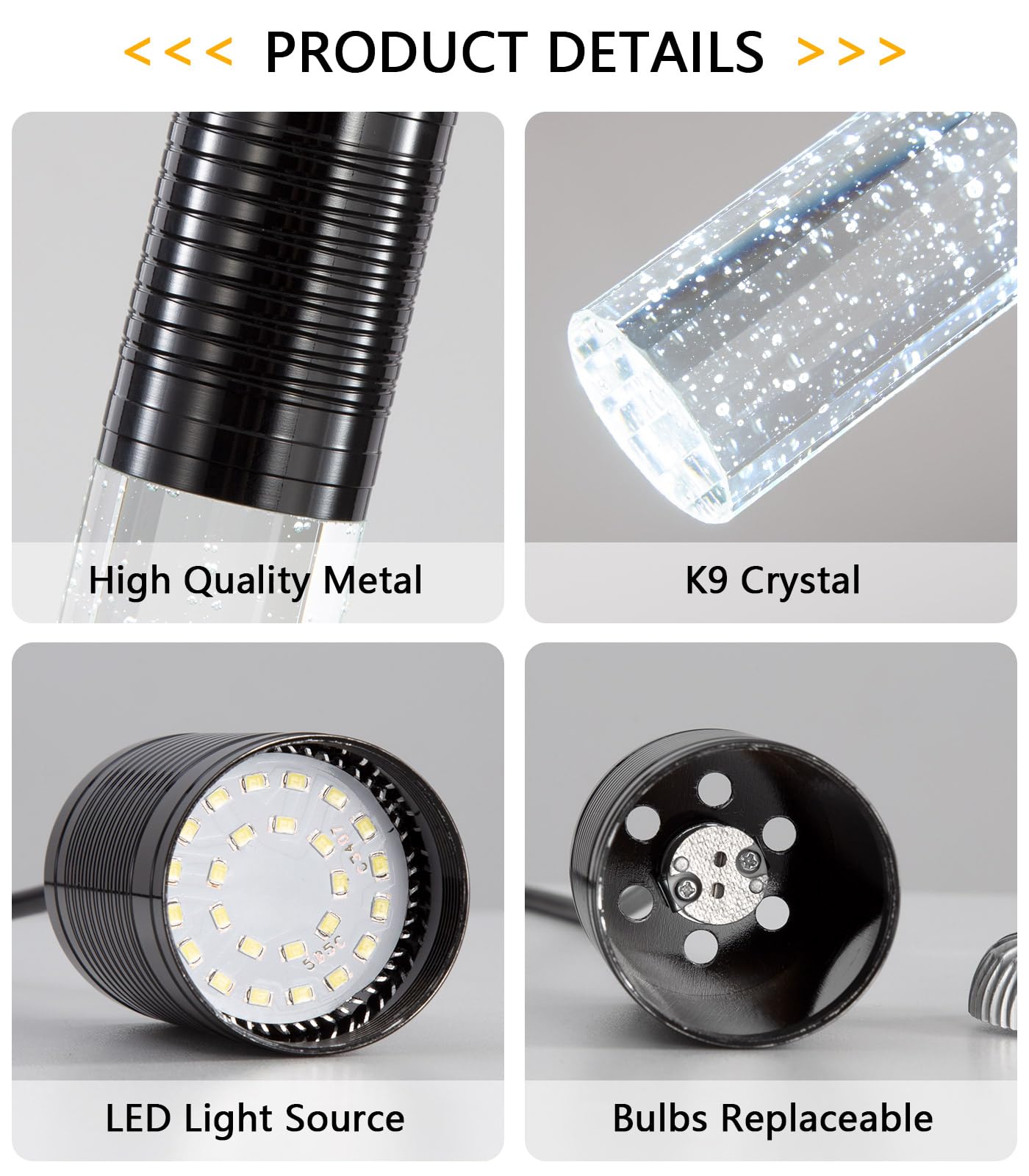 Haixiang Set Of 2 Pendant Lights For Kitchen Island  White Light  Black Crystal Linear Pendant Lighting  Bar Corner Led Light Fixture