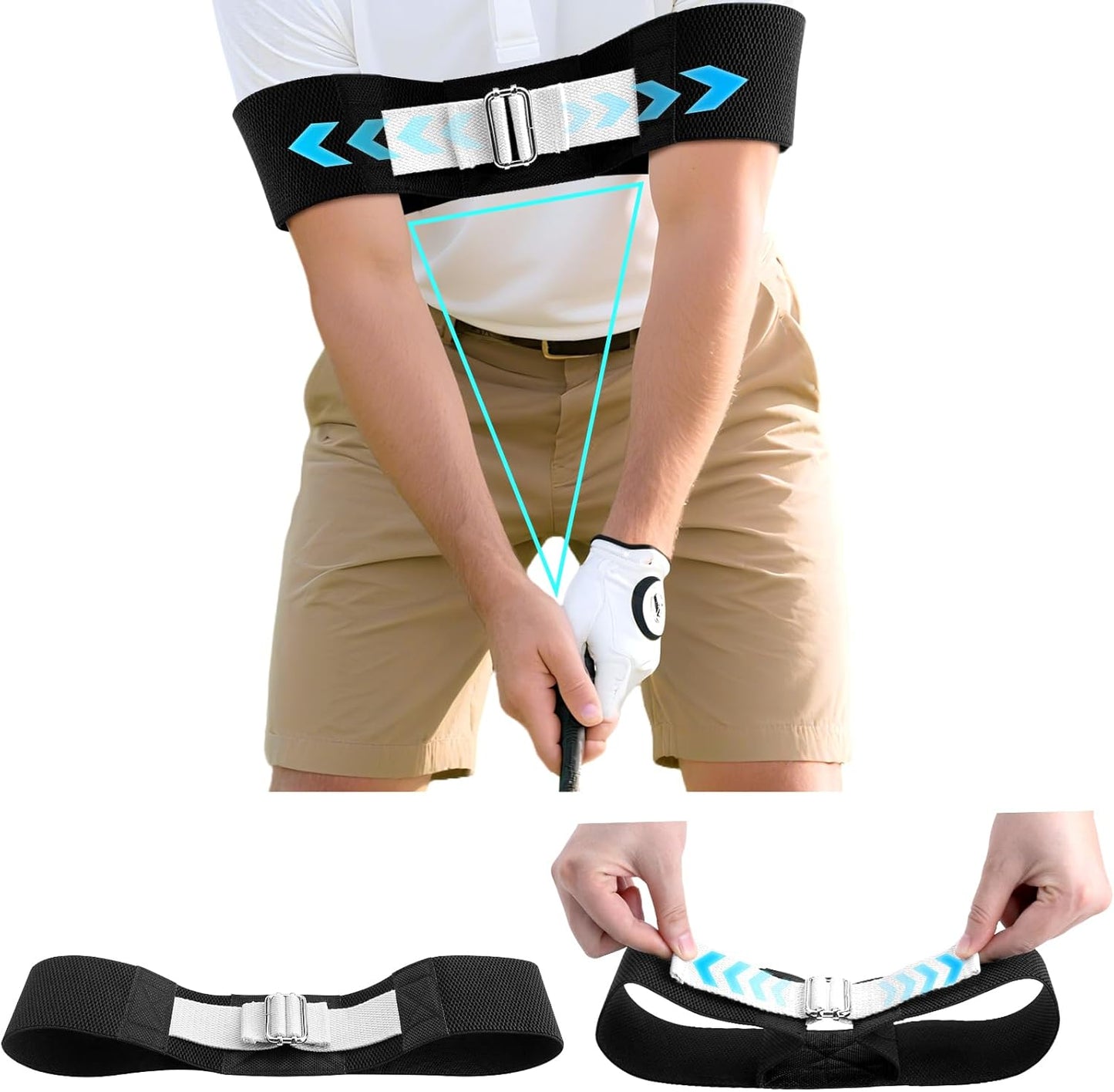 Adjustable Golf Swing Trainer Arm Band-Golf Training Aid with Metal Button for Customized Fit-Enhance Muscle Memory for All Skill Levels-Great Gift for Golfers