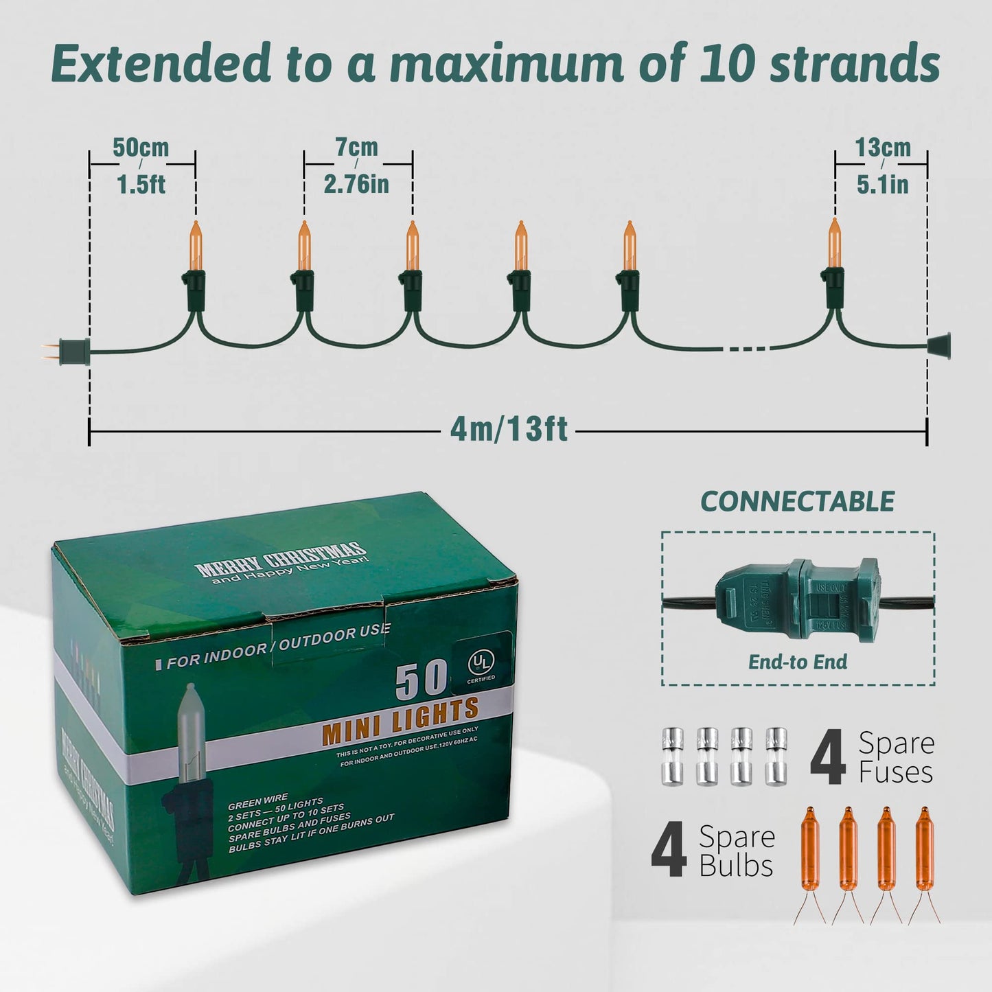 Woohaha Outdoor Halloween Lights, 2Pack 50L Orange Incandescent String Lights, 13Ft 50 Leds, Green Wire, Perfect For Patio And Party Decor