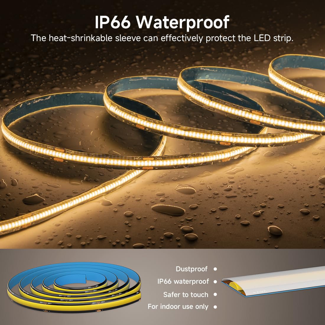Btf-Lighting Fcob Ip66 Cob Led Strip 528Led/M Dc24V Warm White 2700K Flexible High Density Uniform Light 14W/M 16.4Ft Cri 90+ 10Mm Width Black Fpcb For Indoor Decor(No Adapter Or Controller)