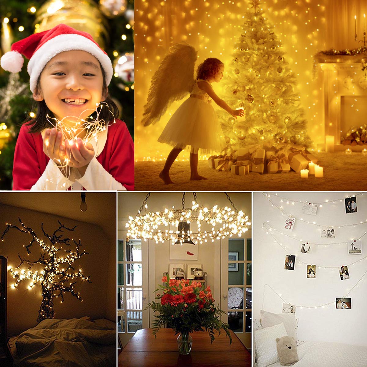 Decute 300LED String Lights, Warm White, 99FT Silver Wire, Dimmable with Remote, UL Certified for Indoor Outdoor Use