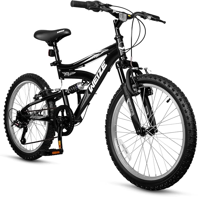 WEIZE Kids Mountain Bike, 20 24 inch Kids' Bicycles for 6-14 Years Old Boys Girls with Dual Full Suspension, 6 Speeds Driv...