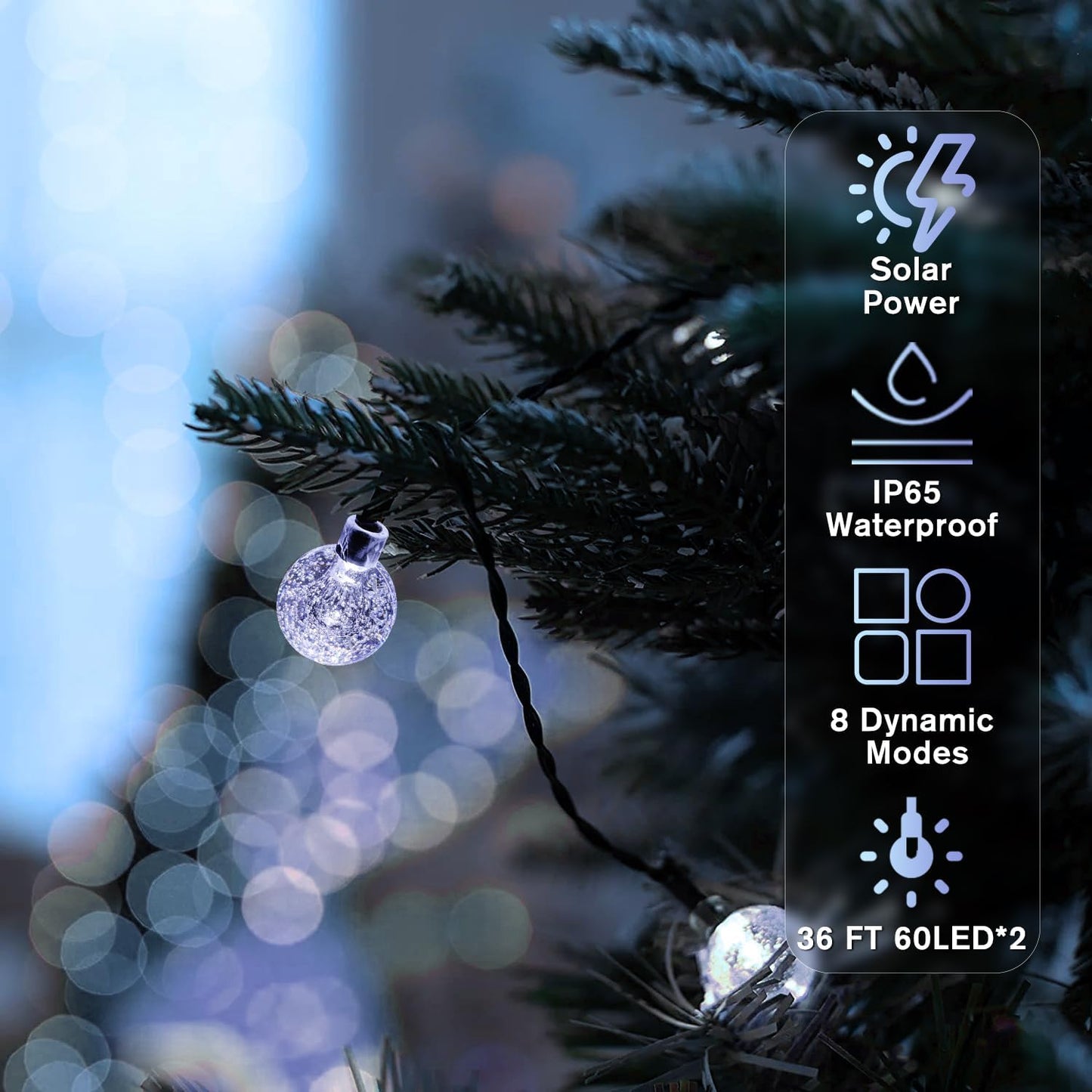 Metaku Solar String Lights, 72FT 120 LED, 8 Lighting Modes, 2 Pack, Cool White, Plastic