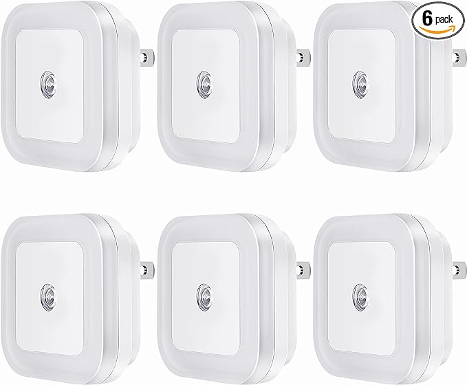 Plug-in LED Night Light with Dusk to Dawn Sensor for Hallway, Stairs, Bathroom, Kitchen, Bedroom, Nursery, Kids Room, Daylight White, Pack of 6