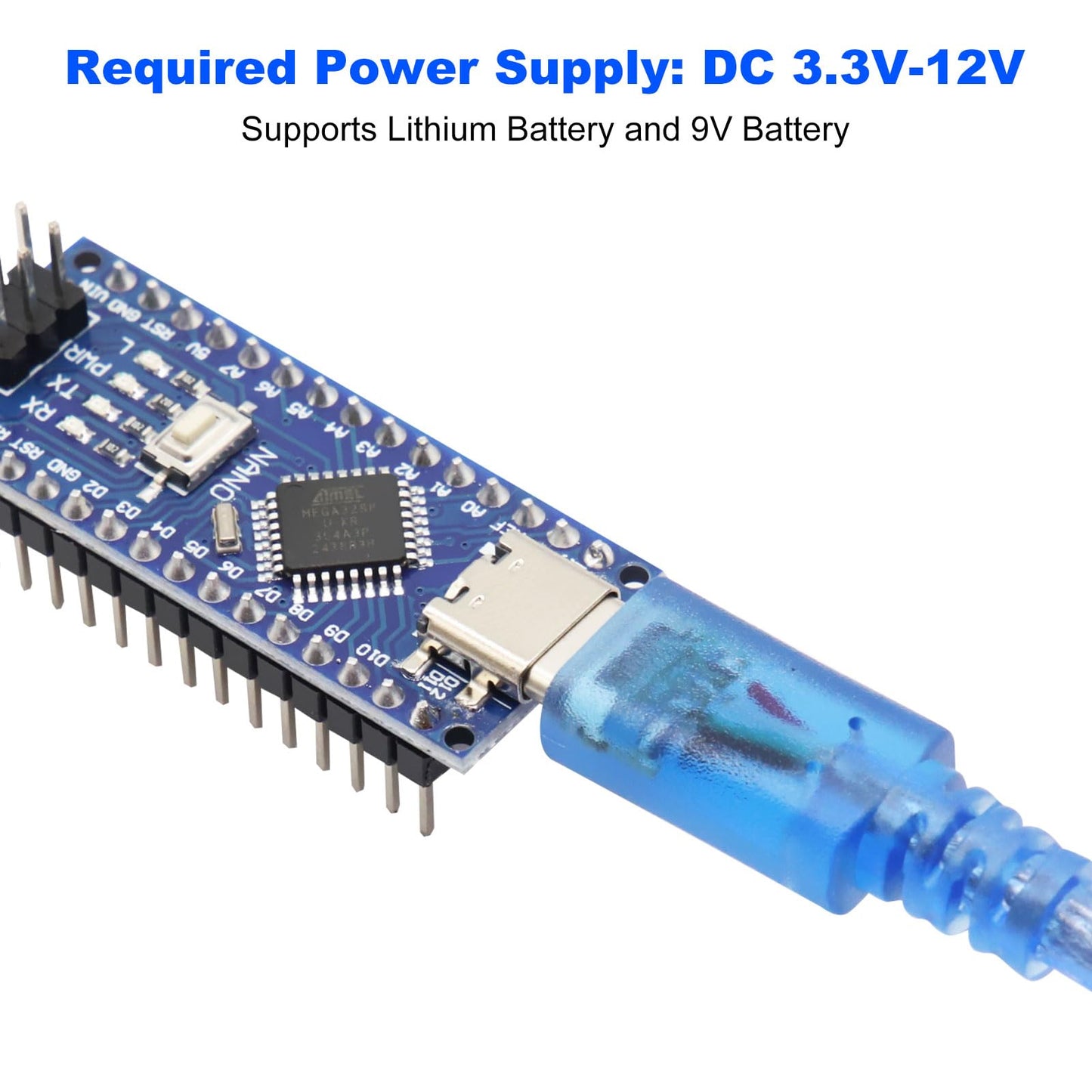 LUIRSAY 2Pcs Nano V3.0 Board ATmega328P/CH340G Chip Microcontroller Kit Compatible with Arduino IDE/PWM/SPI 5V 16M(USB C Port with 2Pcs USB Cable)