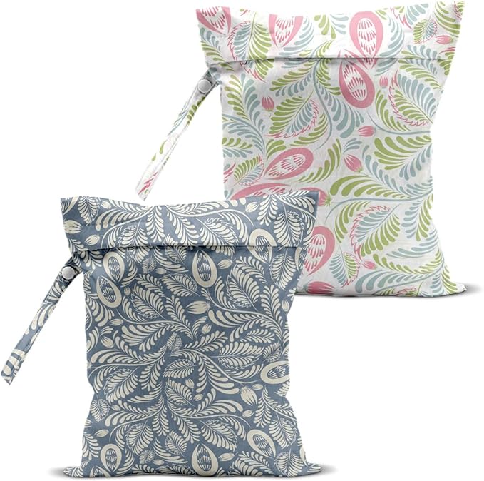 2Pcs Flower Print Wet Bags, Wet Dry Bag Reusable Zipper Pouch for Swimsuit, Diapers, Travel, Pool, Beach, Dirty Yoga Gym Clothes, Toiletries, Waterproof Birthday Christmas Gifts for women