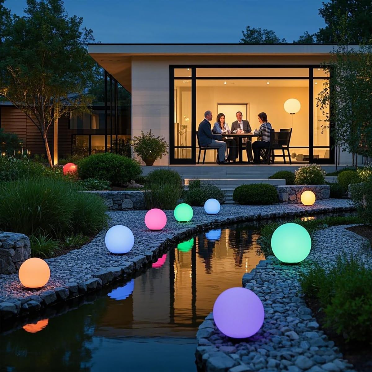 Mr.Go Solar Globe Light, RGB LED Orb Lamp, 12-inch, White, Remote Control, 16 Colors, for Garden Patio Landscape Lighting