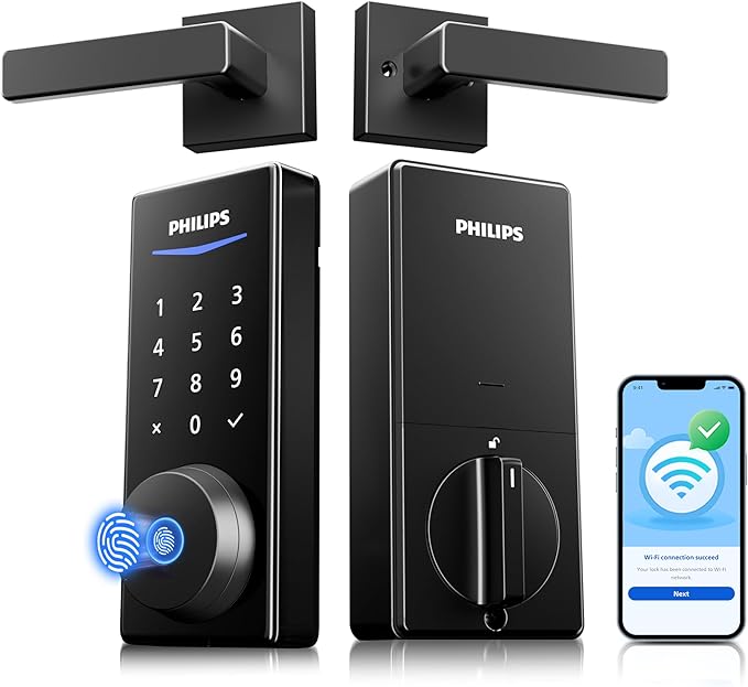 Philips Wi-Fi Smart Lock with Handles, WiFi Keyless Entry Front Door Lock Set, Keypad Deadbolt with Handle App Fingerprint...