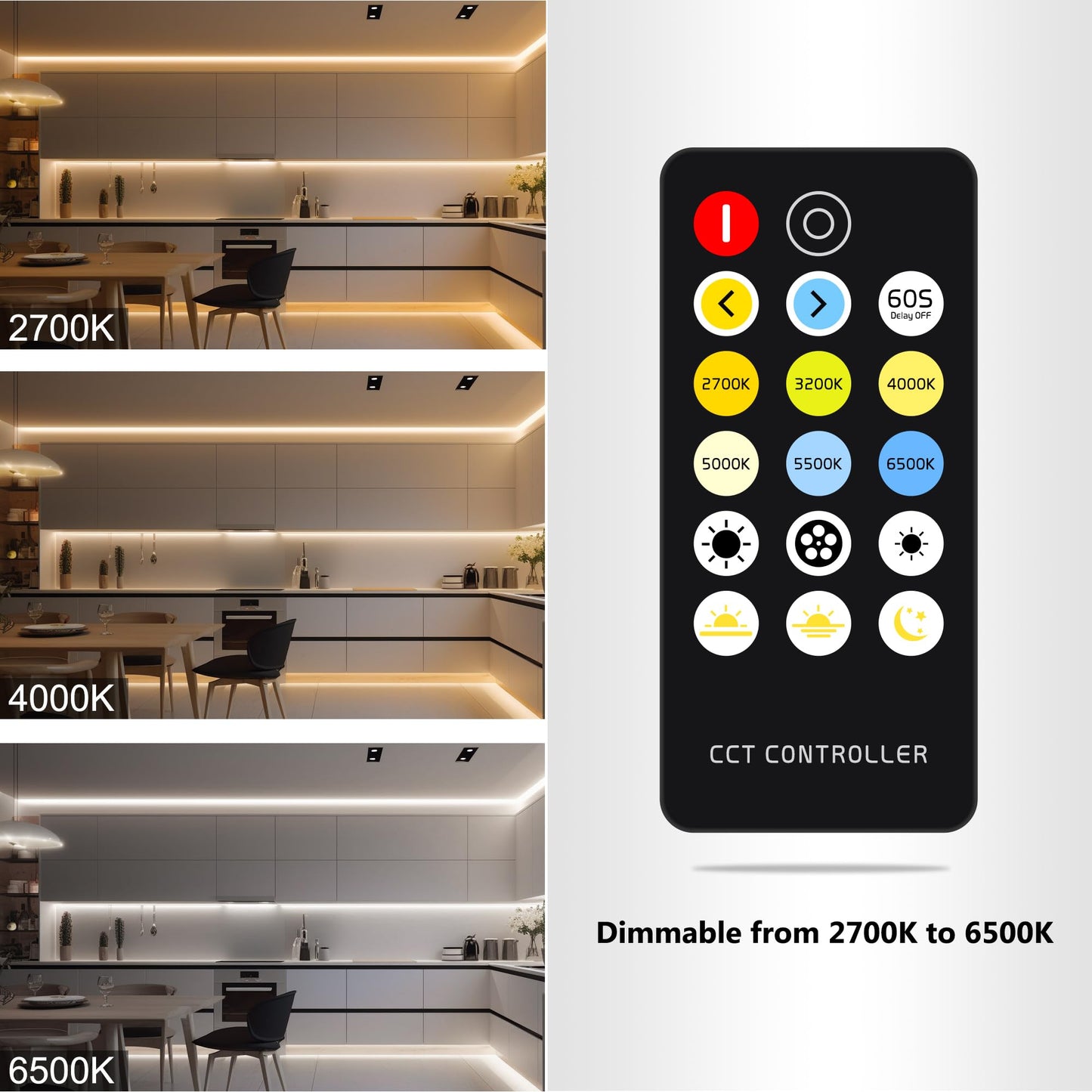 Cct Cob Led Strip Lights 24.6Ft Dimmable 2700K-6500K 24V Tunable White Led Light Strip Kit  High Density Cri 90+ Led Strips With Remote Controller And Power Supply  For Bedroom Kitchen Home Lighting
