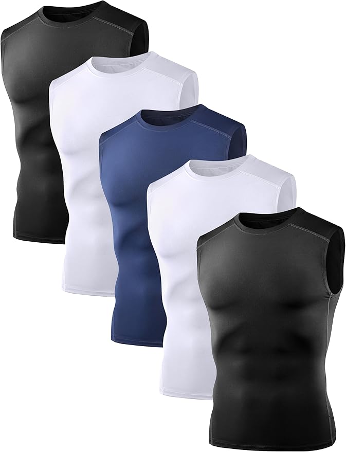Dalavch 5 Pack Men’s Sleeveless Compression Shirts, Dry Fit Running Sports Workout Athletic Base Layer Tank Tops