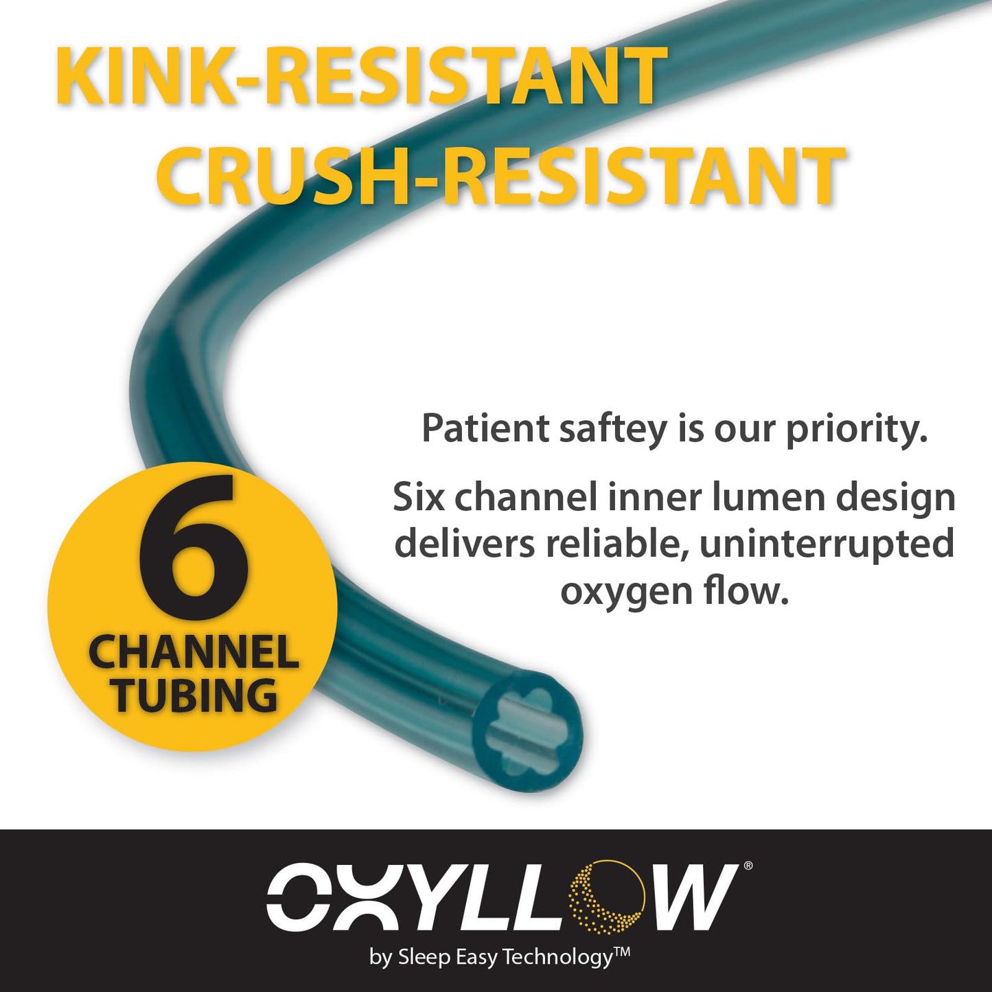 Oxyllow Premium 25 FT Oxygen Tubing and Oxygen Swivel - 2-Count - 6-Channel Kink-Resistant Air Flow - High-Visibility Green Tint - Universal End Connectors - Durable, Medical Grade Oxygen Therapy