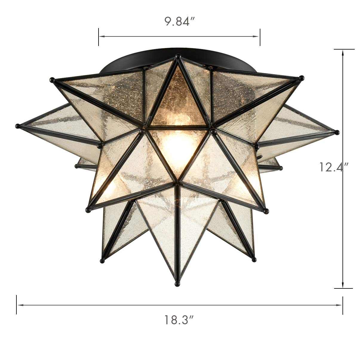 Daycent Boho Moroccan Seeded Glass Flush Mount Ceiling Light, 18-In, Black, Model Dz32088U