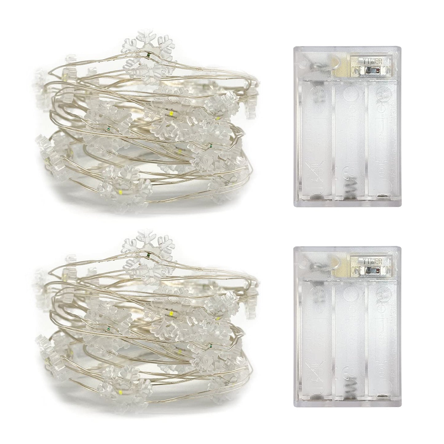 Yongzhenlite Set Of 2 Battery Operated Mini Led Fairy Light Snowflake Lights With Timer 6 Hours On/18 Hours Off For Wedding Centerpiece Party Decorations 30Leds 10 Feet Silver Wire (Cold White)