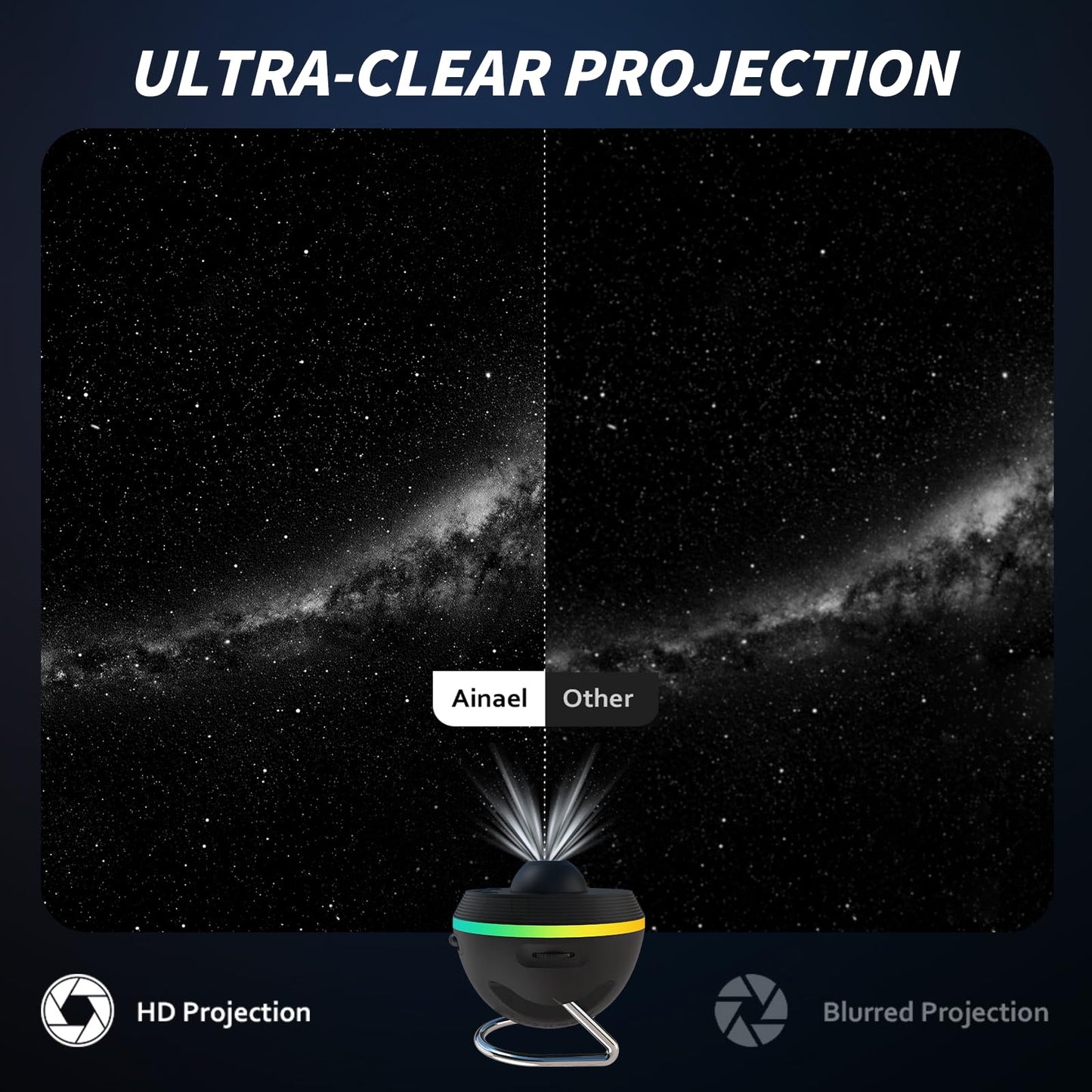 Ainael Galaxy Projector  Star Projector Home  tarium Space Ceiling Starry Sky Night Light With Light Strip  Meteor And Galaxy Projector For Kid mature-themed Bedroom Christmas Gift (Black)
