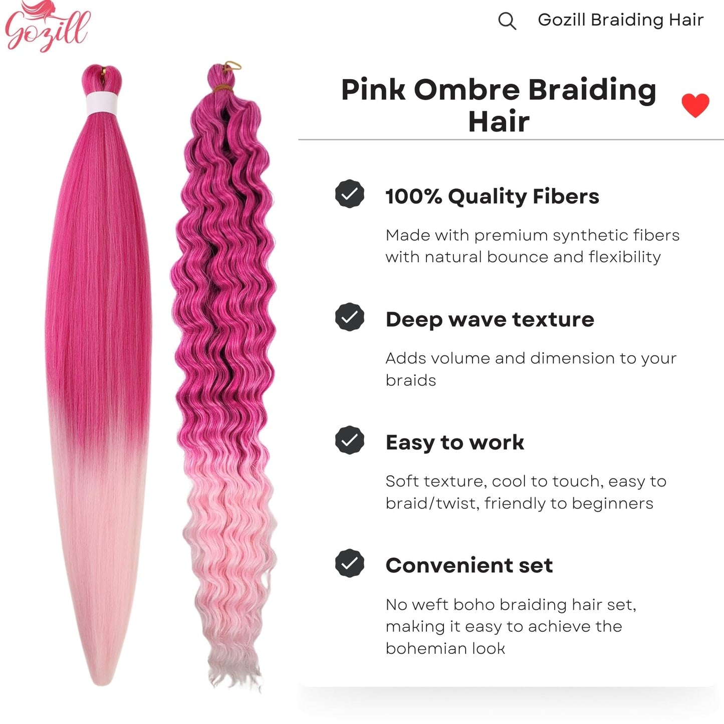 Pink Braiding Hair Pre Stretched Synthetic Boho Hair for Braiding Ombre Pink Boho Braids Hair for Women