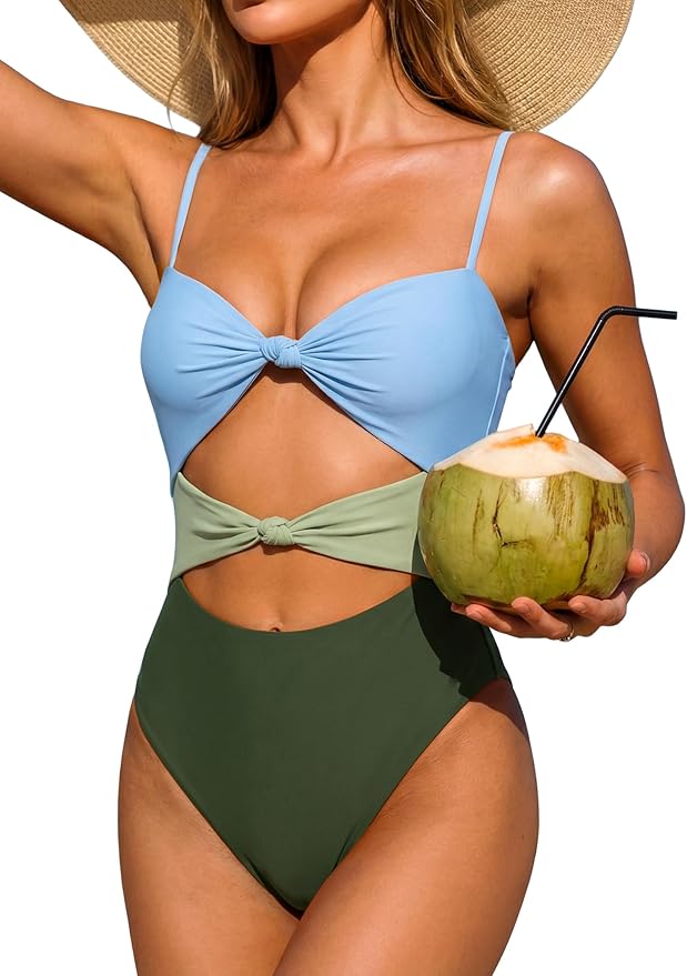 ANRABESS Women One Piece Swimsuits Tummy Control Bathing Suit Twist Cutout Adjustable Straps Swimwear Beach Vacation Clothes