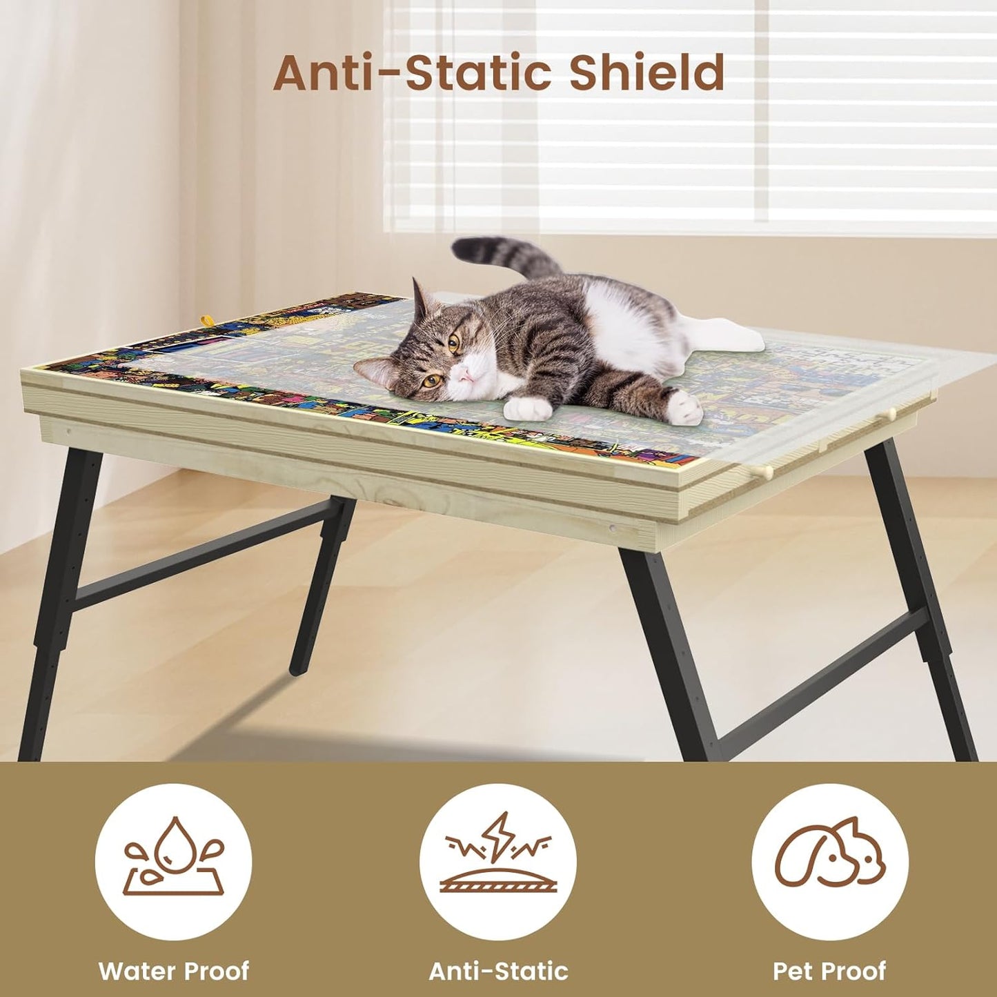 Large Puzzle Board & Puzzle Table with Folding Legs and Drawers 36″ × 26″ Tilt Tabletop for 1500 Piece Puzzle Board, Portable Ergonomic Puzzle Table for Family Bonding & Cognitive Therapy