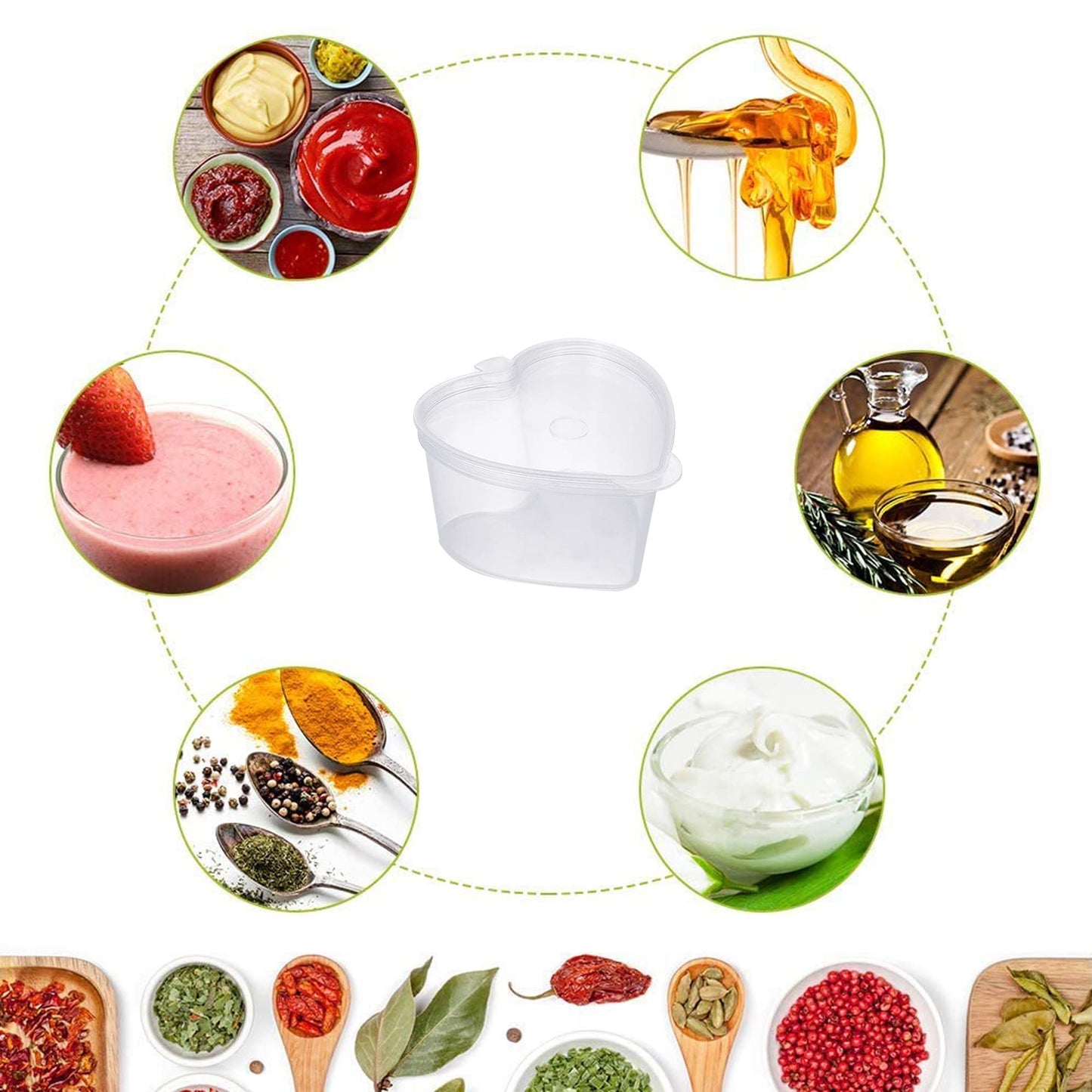 Disposable Plastic Cups with Leak-Proof Lids and Heart-Shaped Souffle, Jello, Condiment Containers - 100 Sets, 1.5 oz Each