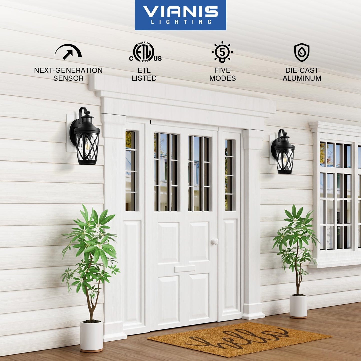 Vianis Motion Sensor Outdoor Lights  Modern Patio Lights Outdoor Waterproof  Black Exterior Lighting Fixtures Lanterns For House  100% Aluminum Outside Wall Mount Light Sconce For Garage  Porch  Coach