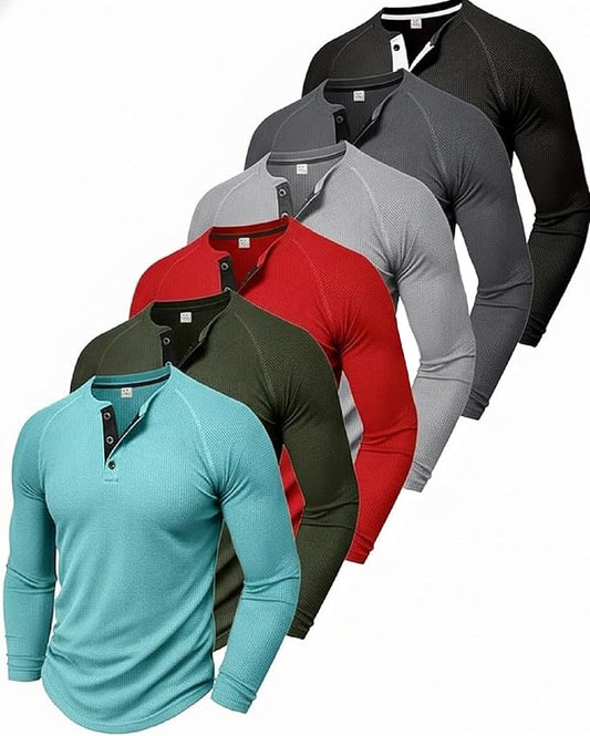 1 Piece Men's Waffle Long Sleeve Shirt, Stylish Thermal Top for Casual & Outdoor Multi-Season Wear