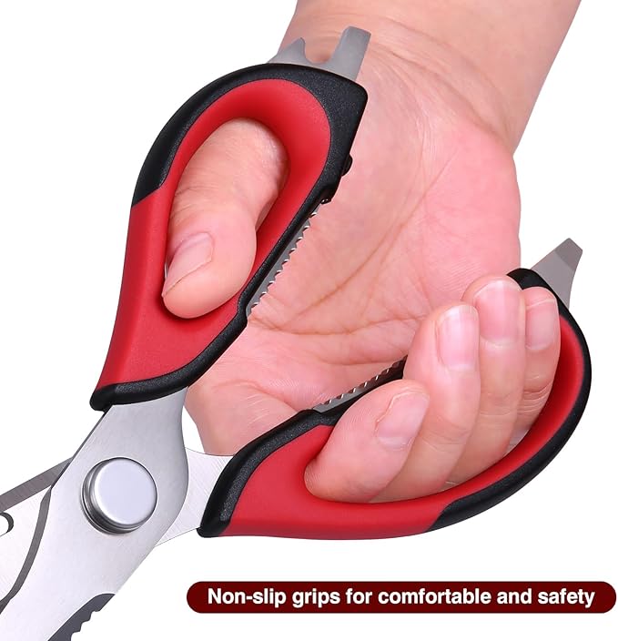 Kitchen Scissors All Purpose for Food, Heavy Duty Kitchen Shears that Come Apart, Sharp Stainless Steel Poultry Shears, Cooking Meat Scissors with Good Grips (Red)