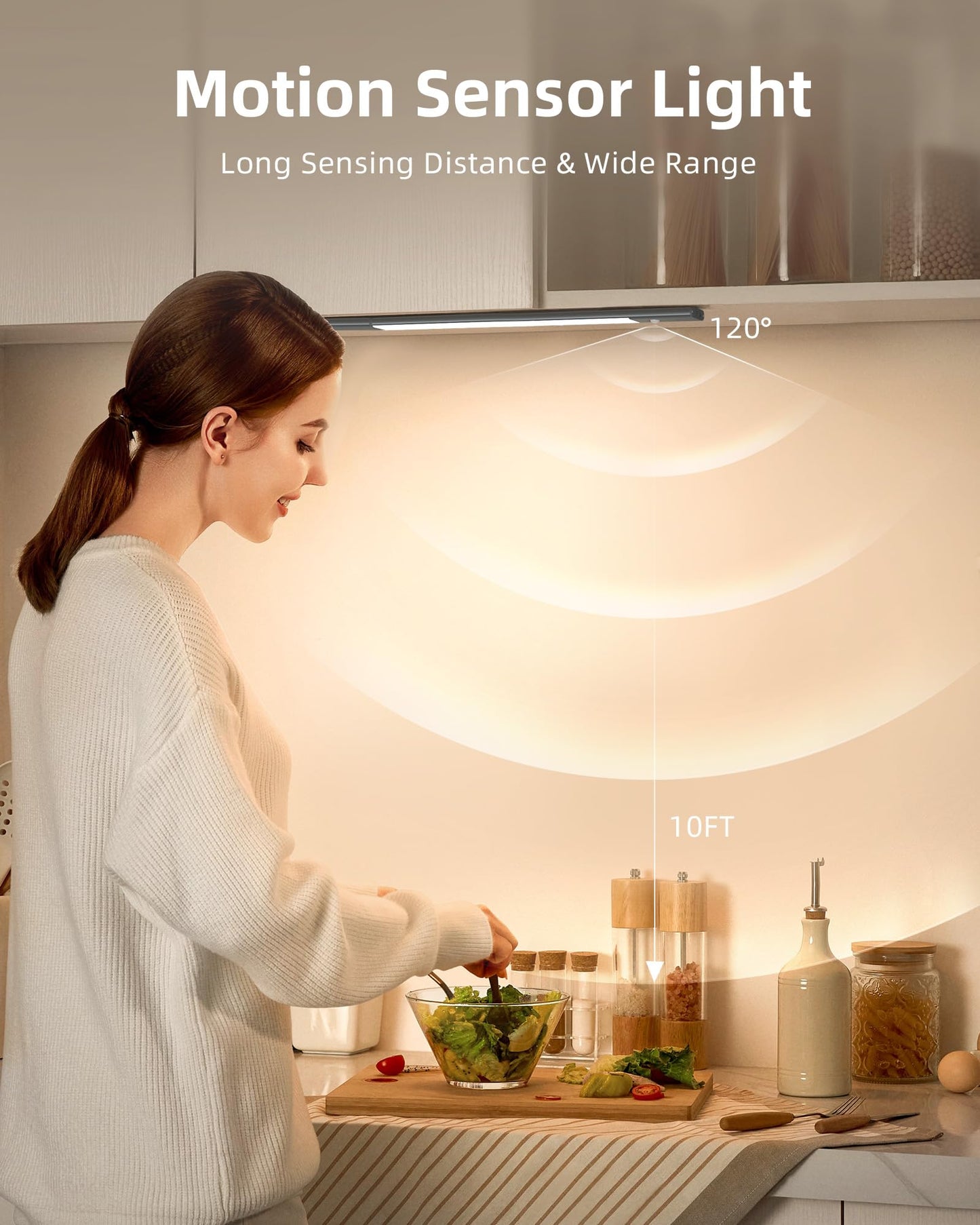 EZVALO Under Cabinet Lighting, 2200mAh Rechargeable, 76 LEDs, Dimmable, Motion Sensor, Space Gray, Model LY-50