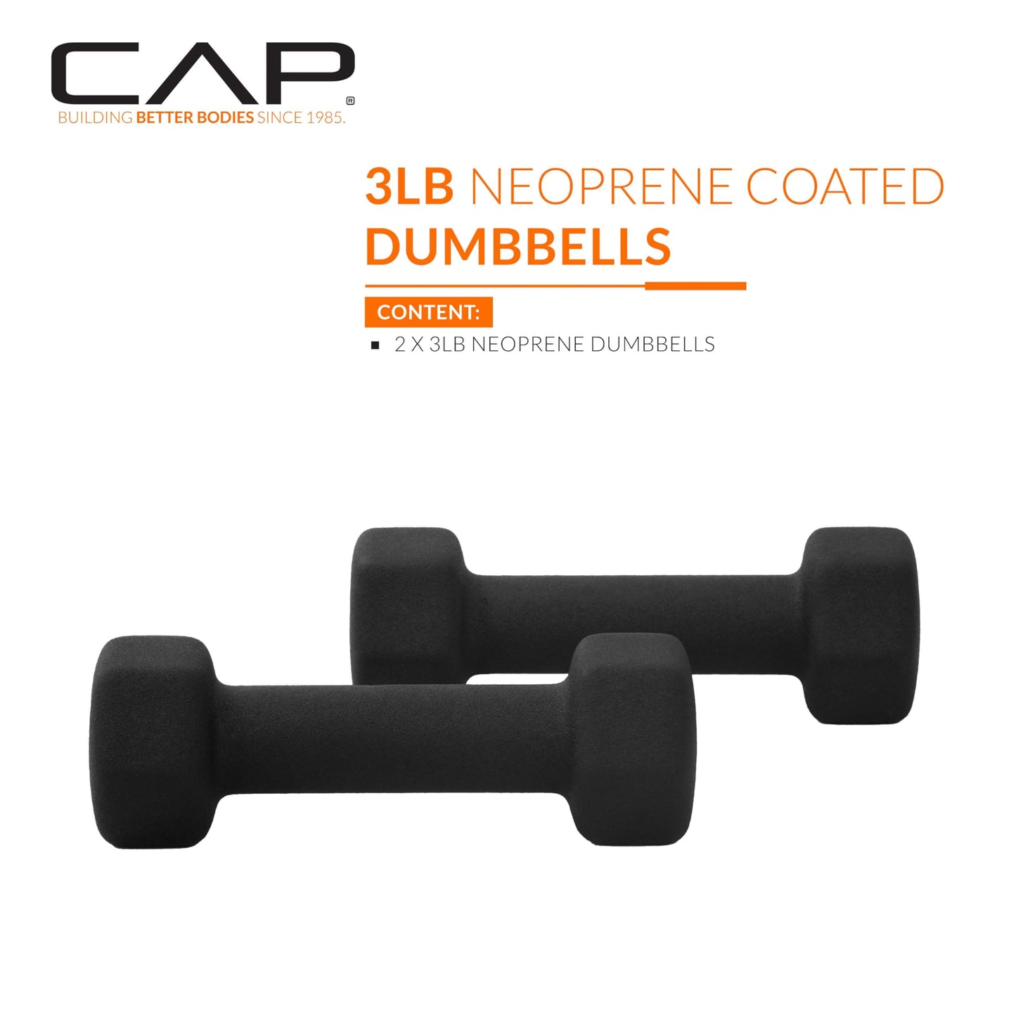CAP Barbell 3 LB Neoprene Dumbbell Hand Weights - Pair | Black