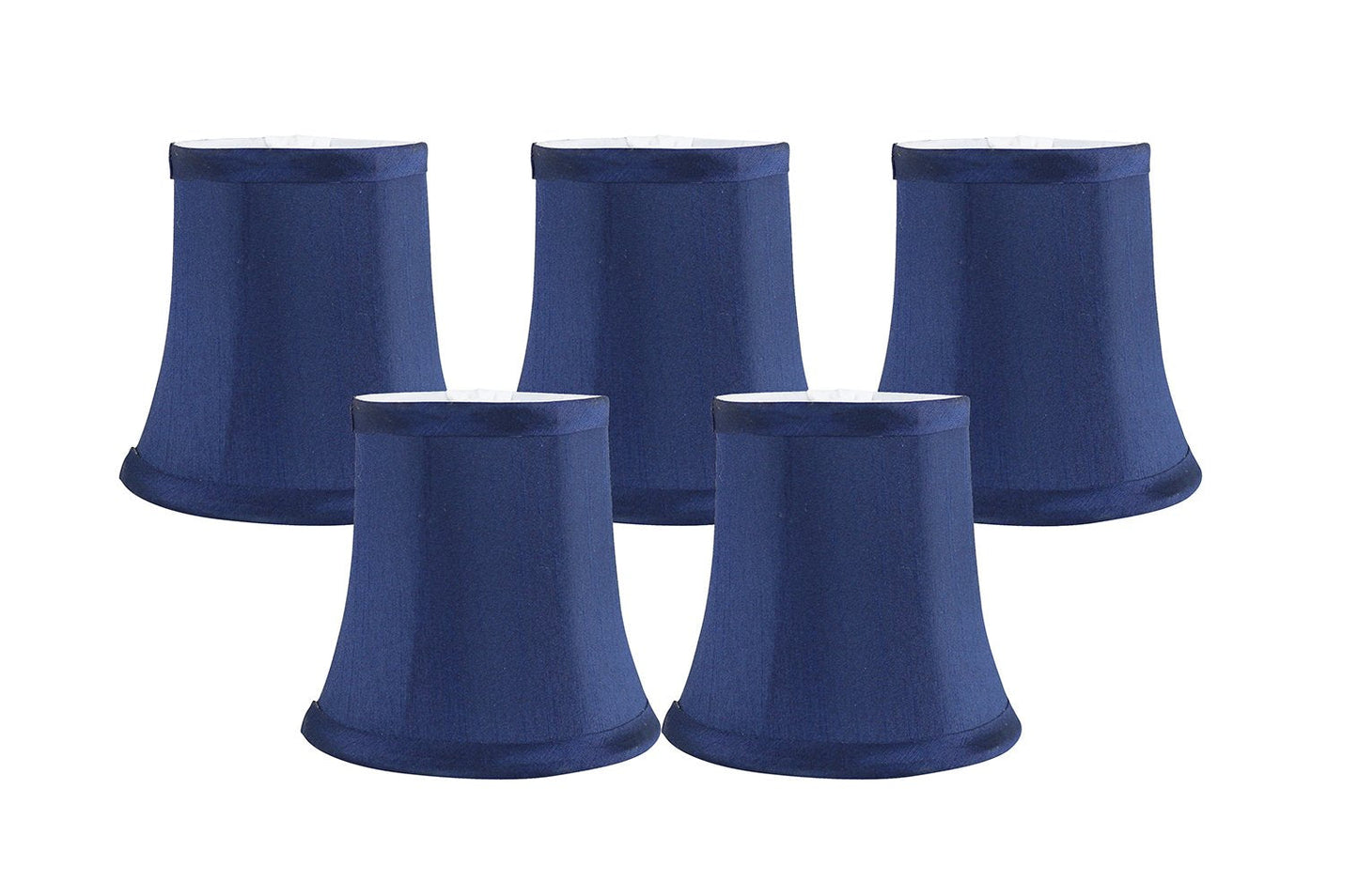 MERIVILLE Set of 5 Blue Faux Silk Chandelier Lamp Shades, Softback Bell Shape, Clip-On Fitter, 3.5in x 5in x 4.75in