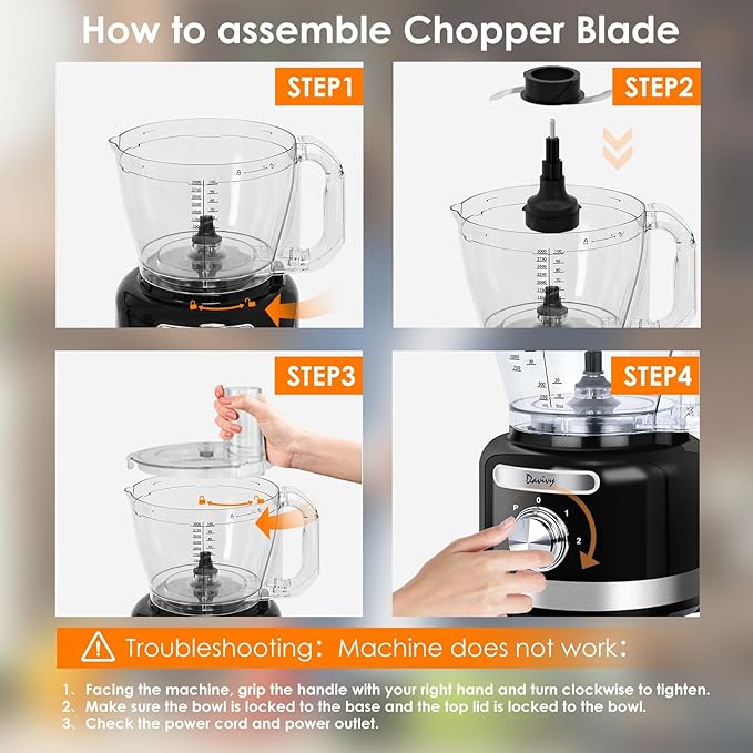 Davivy 16 Cup Food Processor & Blender Combo – 10-in-1 Multifunction 3.8L Processor with 6 Cup (50oz) Glass Blender, 2 Speeds + Pulse, Vegetable Chopper & Meat Grinder for Home Use, Black