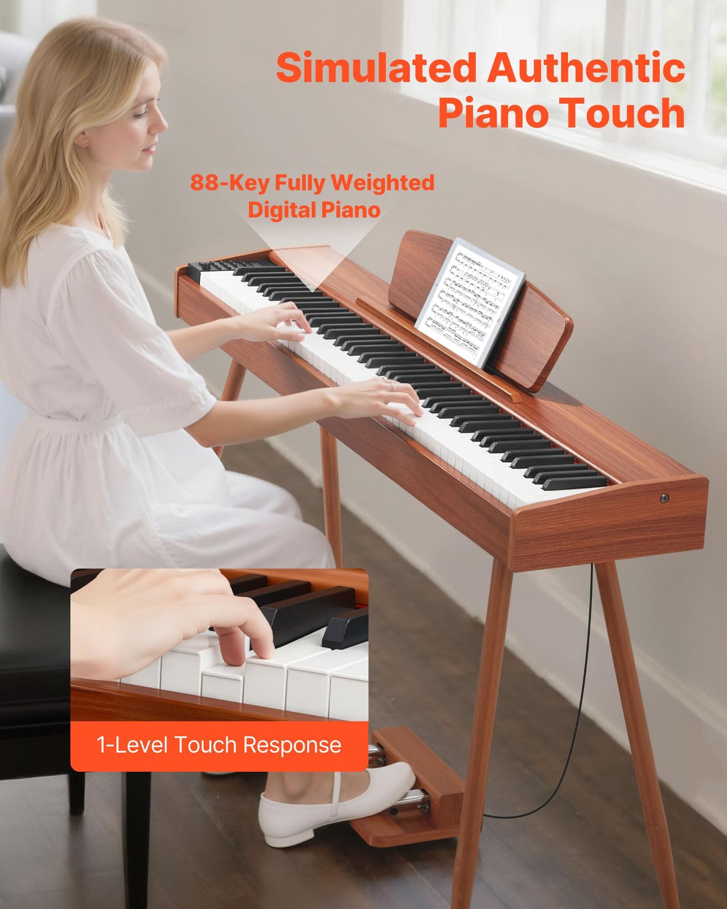 Vevor Weighted Digital Piano, 88 Keys Fully Weighted, Electric Piano Keyboard With Sheet Music Stand, Triple Pedal, Power Adapte
