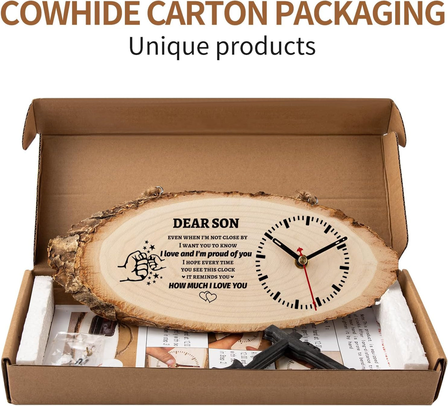 BeauGift Gifts for Son, Christmas Wooden Clock Gifts for Son from Mom Dad, Birthday Gifts for Son in Law, from Mother Father to My Son