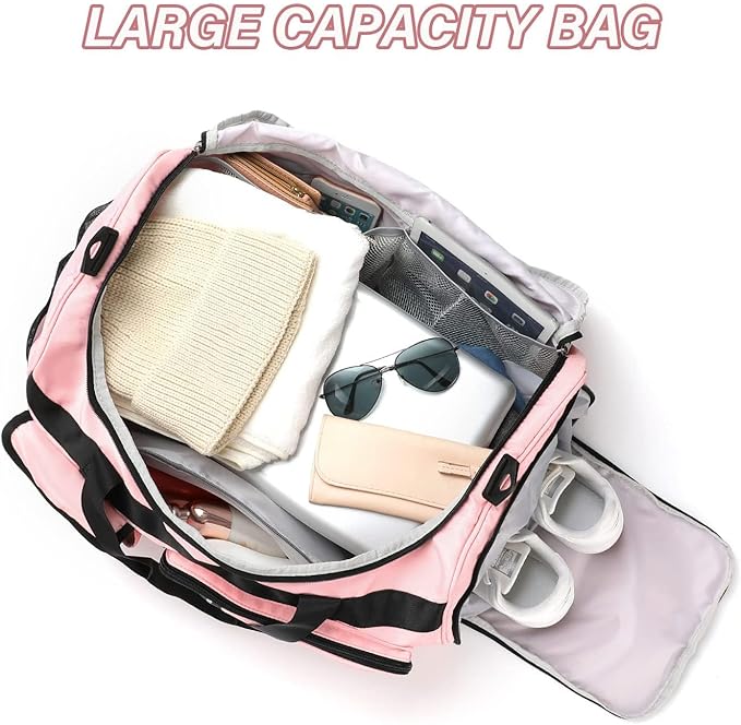 MAXTOP Gym Bag for Women Men Travel Duffle Bag Large Capacity Carry On Weekender Overnight Bag With Shoe Compartment Gym Tote Dry Wet Separation Duffel Bag for Travel
