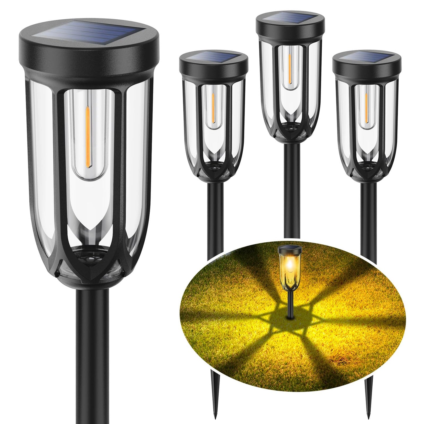 Barleit Solar Pathway Lights  Bright Solar Lights Outdoor Waterproof Ip65  Auto On/Off Solar Lights For Outside  Solar Garden Lights Landscape Lighting For Walkway Lawn Yard (4 Pack)