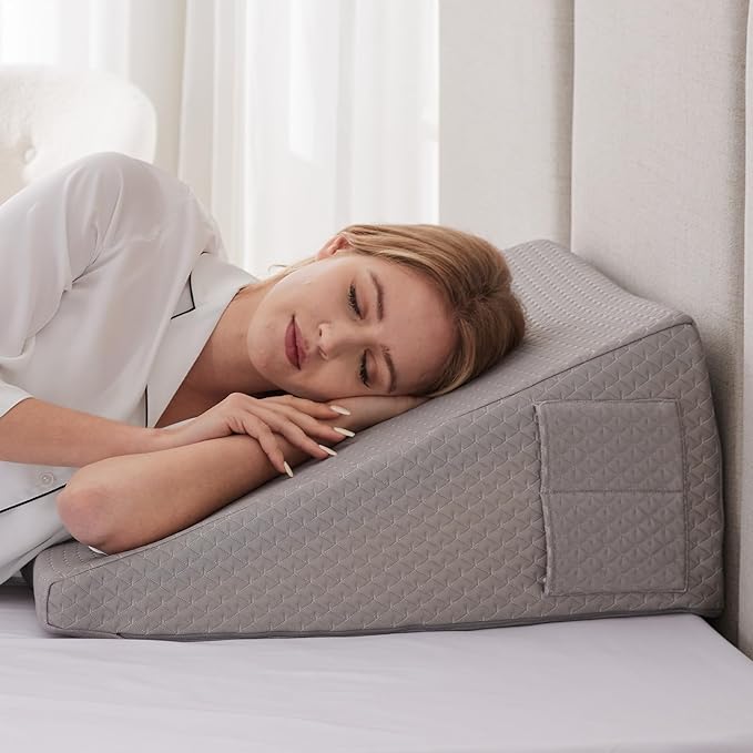Bed Wedge Pillow for Sleeping, 12" Wedge Pillows for After Surgery, Soft Memory Foam Top, Triangle Pillow Wedge, Body Positioners for Leg Elevation, Acid Reflux, Gerd, Snoring Relief, Grey