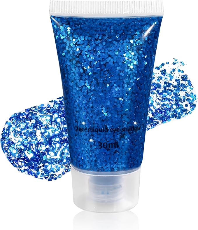 Mysense Royal Blue Body Glitter Gel, Singer Concerts Face Hair Glitter Makeup, Music Festival Rave Accessories, Chunky Gli...