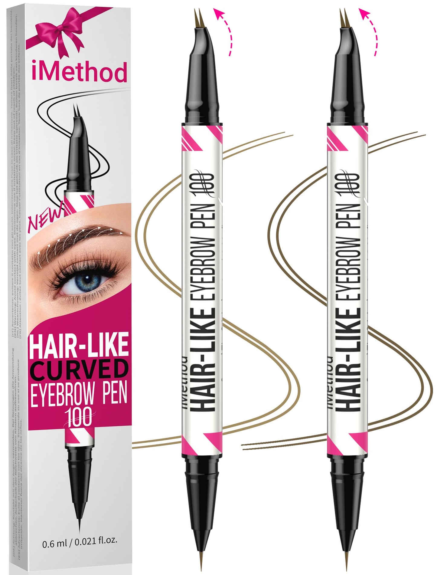 iMethod Curved Eyebrow Pen - Eyebrow Pencil, 2 Count Brow Pencil Dual-Ended with Curved Tip and Precise Brush-Tip for Natural Ha